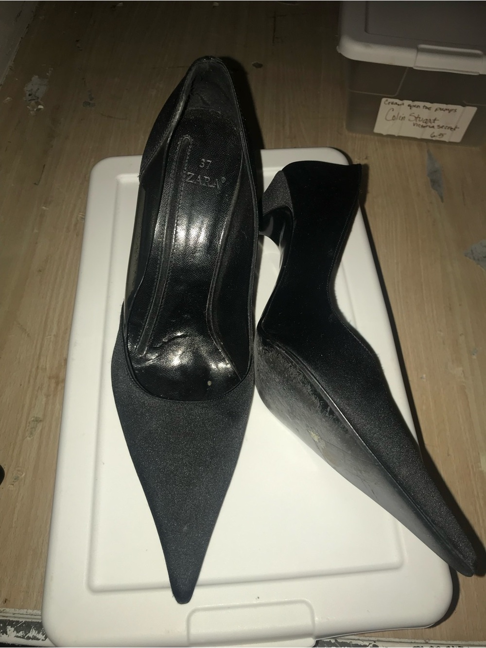 Zara Black Pointed Toe Satin Pumps